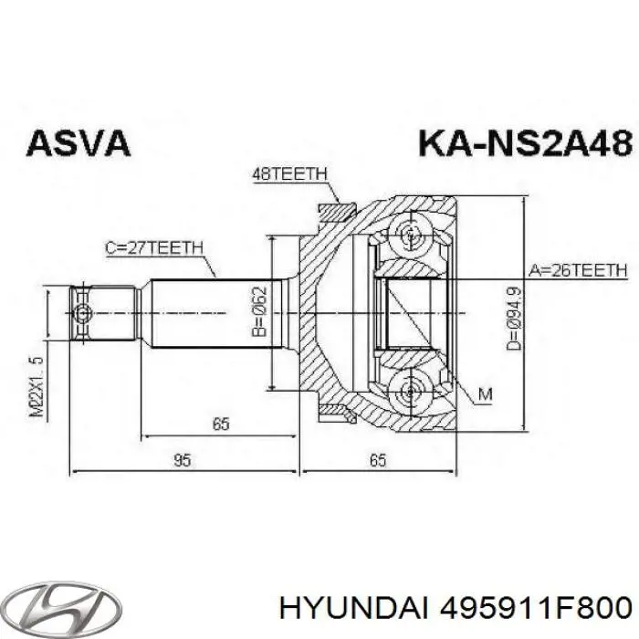 495911F800 Hyundai/Kia Półoś napędowa przednia prawa