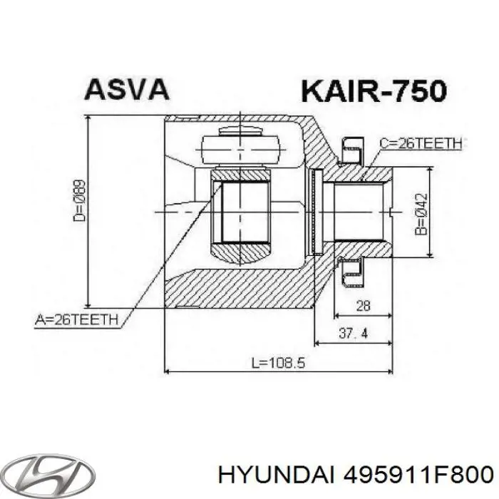 Półoś napędowa przednia prawa Hyundai/Kia 495911F800 cena, od 81,72 USD