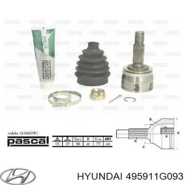 Przegub homokinetyczny przedni zewnętrzny Hyundai/Kia 495911G093 cena, od 42,67 USD