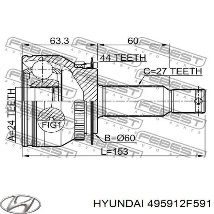 495912F591 Hyundai/Kia Przegub homokinetyczny przedni zewnętrzny lewy