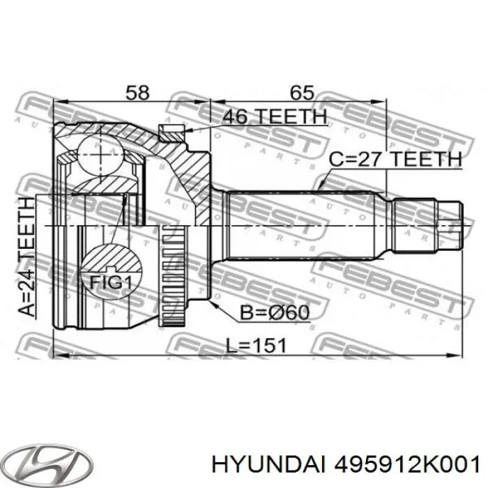 Przegub homokinetyczny przedni zewnętrzny 495912K001 Hyundai/Kia