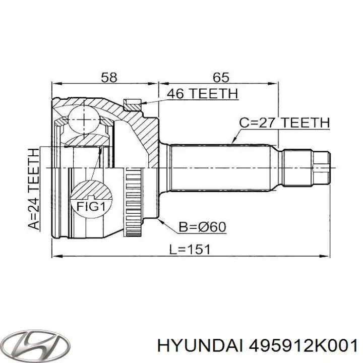 Do koszyka 495912K001 Hyundai/Kia Przegub homokinetyczny przedni zewnętrzny