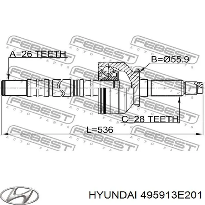 495913E201 Hyundai/Kia Półoś napędowa przednia prawa