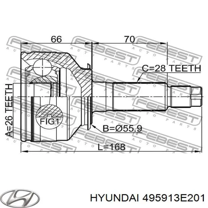 Półoś napędowa przednia prawa Hyundai/Kia 495913E201 cena, od 84,70 USD