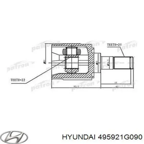 Do koszyka 495921G090 Hyundai/Kia Przegub homokinetyczny wewnętrzny przedni lewy