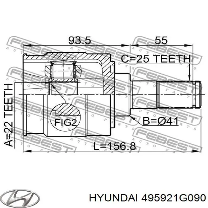 Przegub homokinetyczny wewnętrzny przedni lewy Hyundai/Kia 495921G090 cena, od 42,10 USD