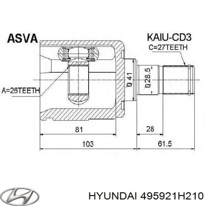 Przegub homokinetyczny przedni zewnętrzny Hyundai/Kia 495921H210 cena, od 41,44 USD