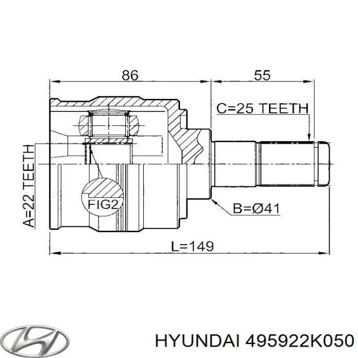 Przegub homokinetyczny wewnętrzny przedni lewy 495922K050 Hyundai/Kia
