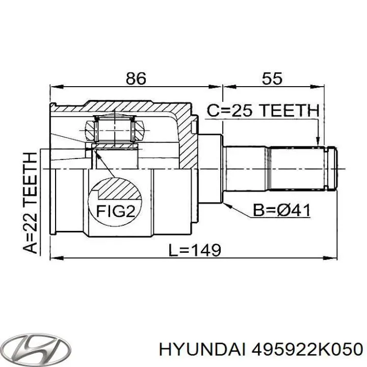 495922K050 Hyundai/Kia Przegub homokinetyczny wewnętrzny przedni lewy