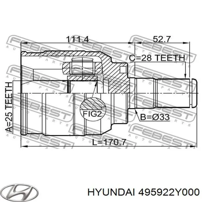 Przegub homokinetyczny przedni wewnętrzny Hyundai/Kia 495922Y000 cena, od 65,76 USD