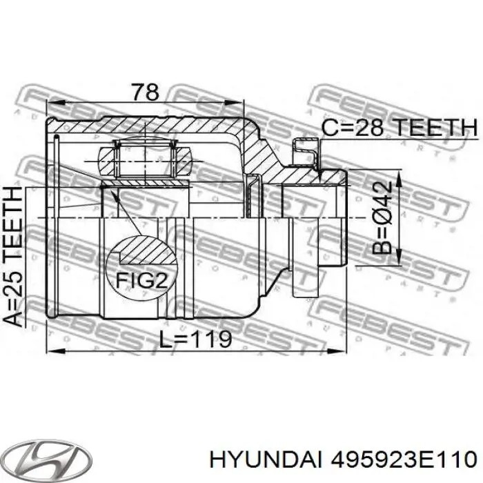 Przegub homokinetyczny wewnętrzny przedni prawy Hyundai/Kia 495923E110 cena, od 63,39 USD