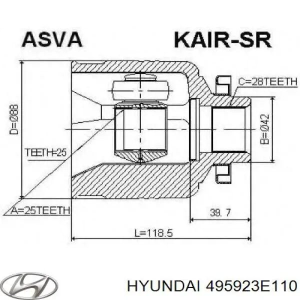Do koszyka 495923E110 Hyundai/Kia Przegub homokinetyczny wewnętrzny przedni prawy