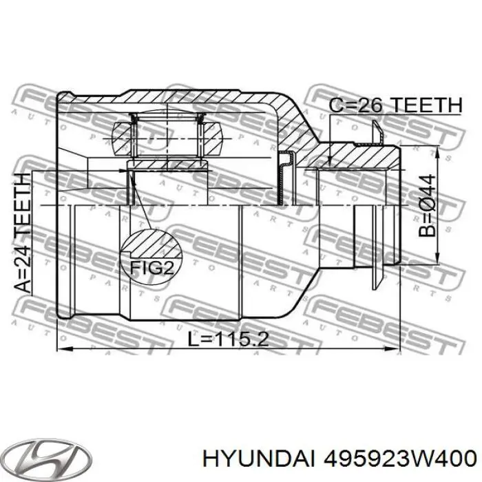 Do koszyka 495923W400 Hyundai/Kia Przegub homokinetyczny wewnętrzny przedni prawy