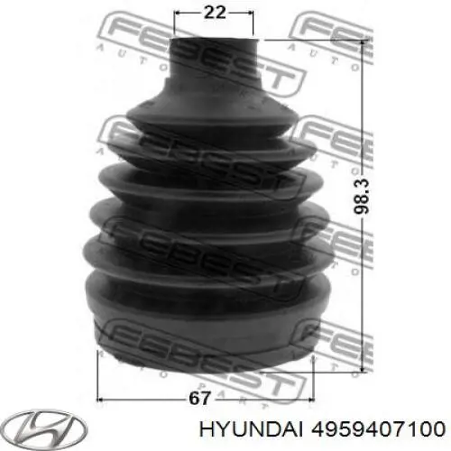 Do koszyka 4959407100 Hyundai/Kia Osłona przegubu homokinetycznego półosi przedniej zewnętrzna