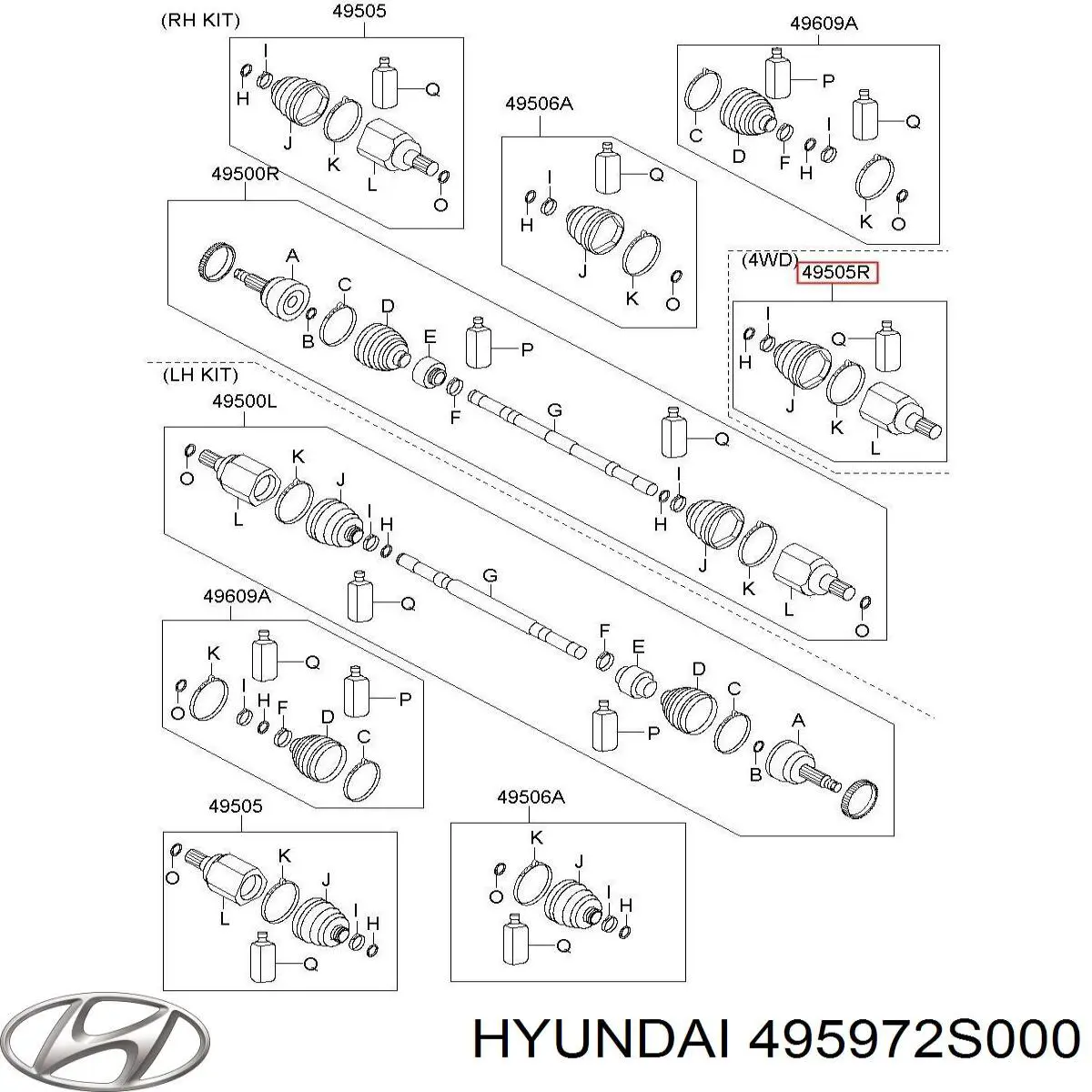 Przegub homokinetyczny wewnętrzny przedni prawy Hyundai/Kia 495972S000 cena, od 55,20 USD