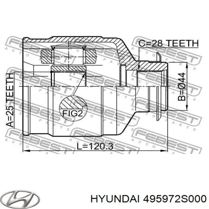 Do koszyka 495972S000 Hyundai/Kia Przegub homokinetyczny wewnętrzny przedni prawy
