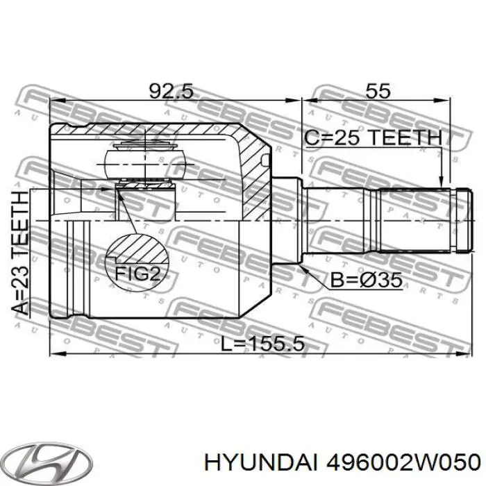 Półoś tylna lewa Hyundai/Kia 496002W050 cena, od 110,67 USD