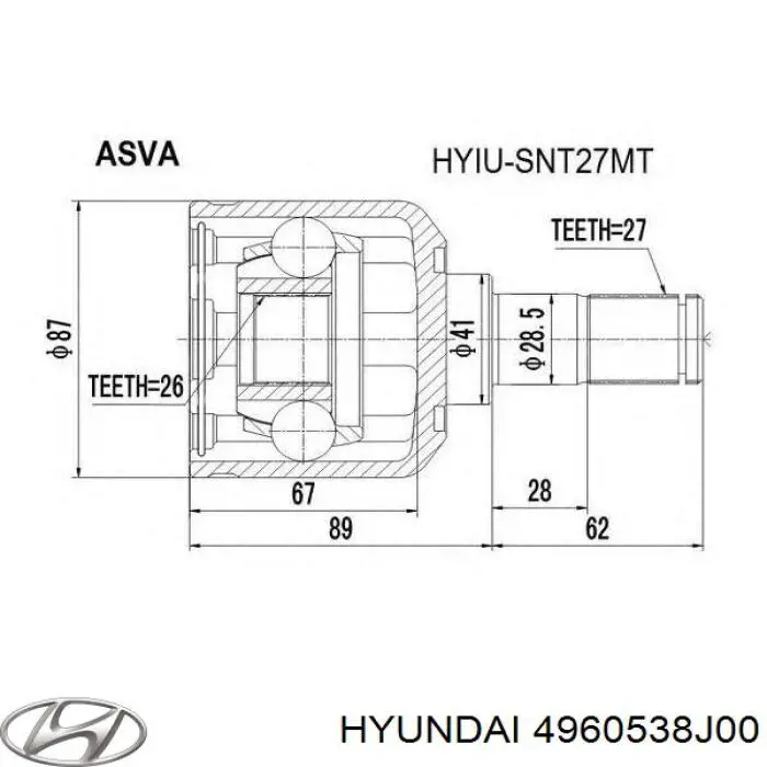 Przegub homokinetyczny wewnętrzny przedni prawy Hyundai/Kia 4960538J00 cena, od 33,61 USD