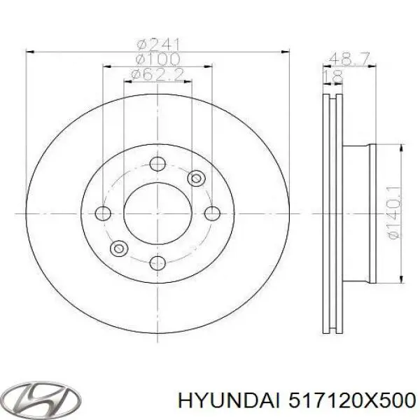 Tarcza hamulcowa przednia Hyundai/Kia 517120X500 cena, od 44,61 USD