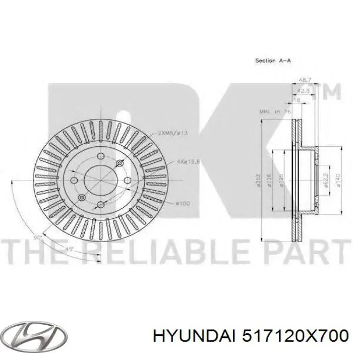 Tarcza hamulcowa przednia Hyundai/Kia 517120X700 cena, od 59,52 USD