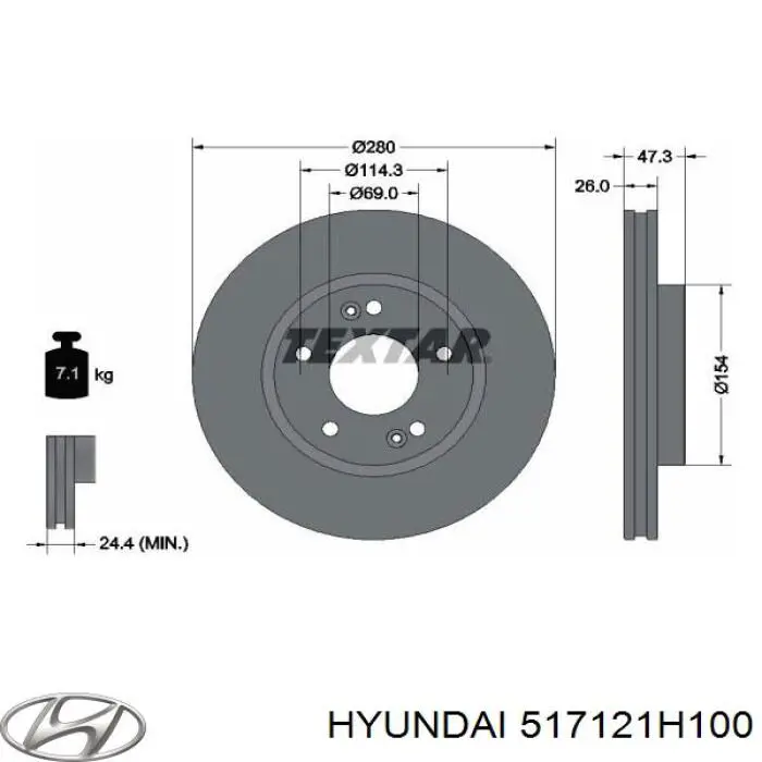Tarcza hamulcowa przednia Hyundai/Kia 517121H100 cena, od 95,44 USD
