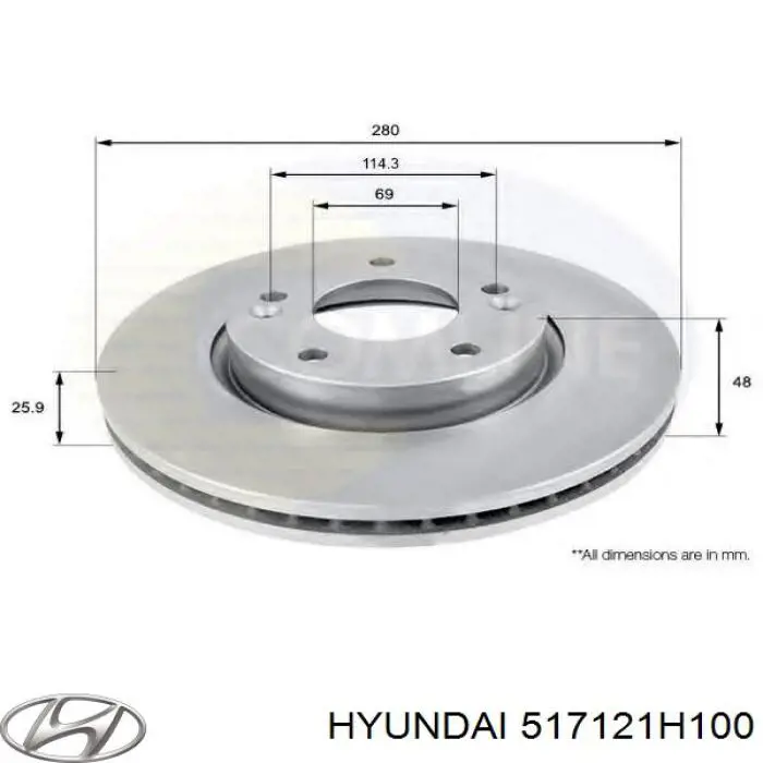Do koszyka 517121H100 Hyundai/Kia Tarcza hamulcowa przednia