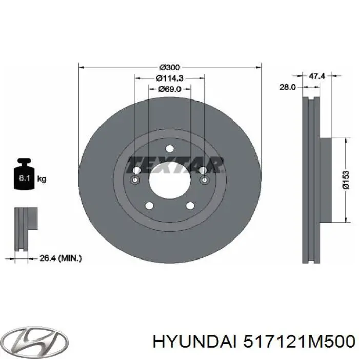 Tarcza hamulcowa przednia Hyundai/Kia 517121M500 cena, od 37,87 USD