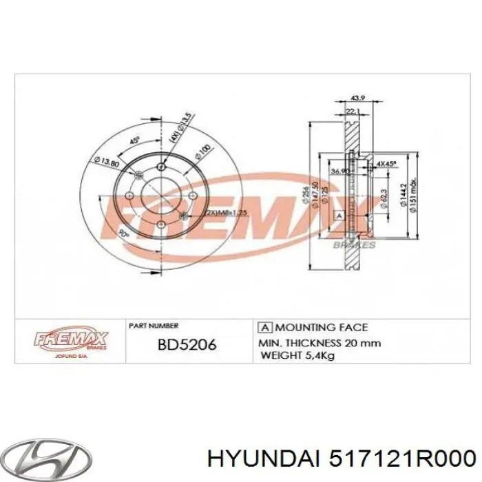 Do koszyka 517121R000 Hyundai/Kia Tarcza hamulcowa przednia