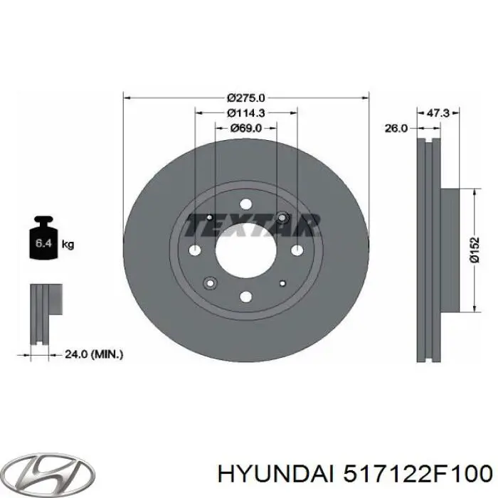 517122F100 Hyundai/Kia Tarcza hamulcowa przednia