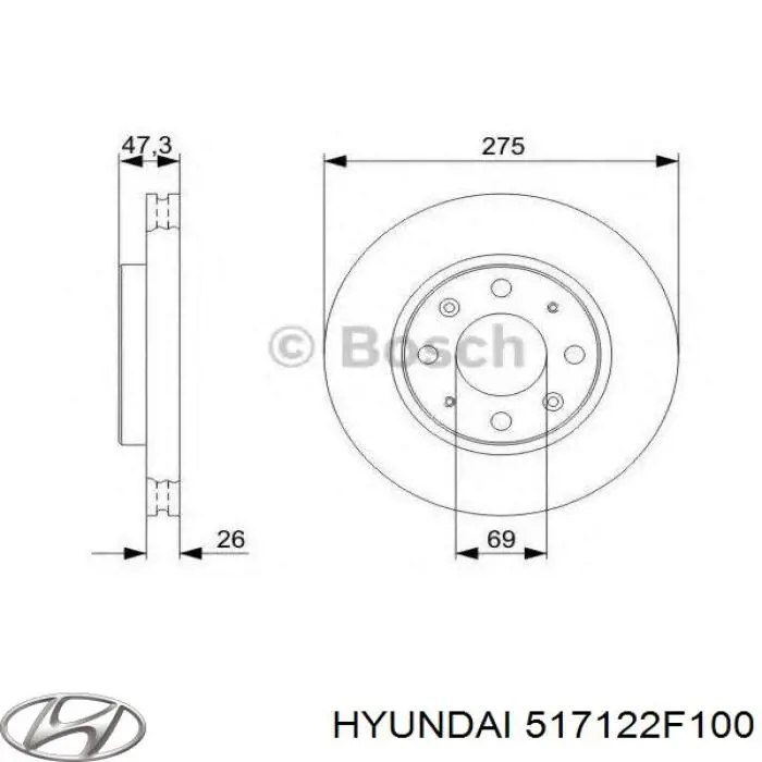 Tarcza hamulcowa przednia Hyundai/Kia 517122F100 cena, od 55,69 USD