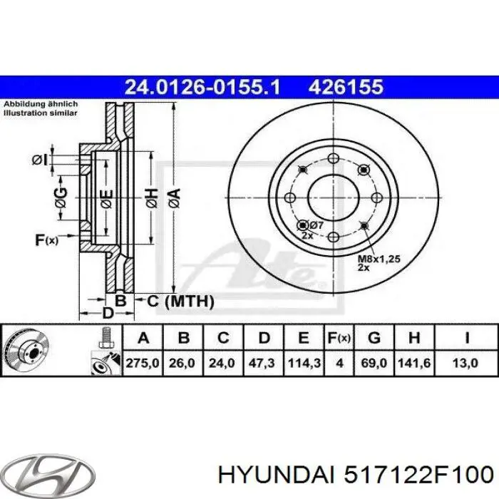 Tarcza hamulcowa przednia 517122F100 Hyundai/Kia