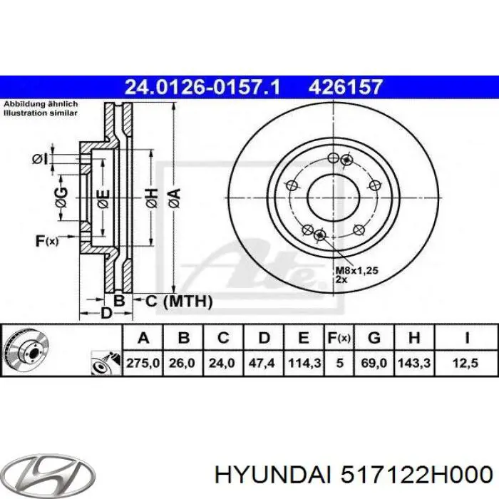 Tarcza hamulcowa przednia Hyundai/Kia 517122H000 cena, od 47,00 USD