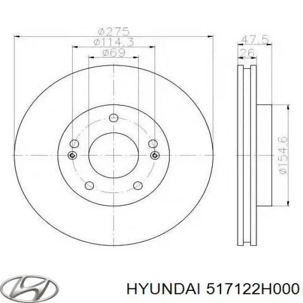 Tarcza hamulcowa przednia Hyundai/Kia 517122H000 cena, od 47,00 USD