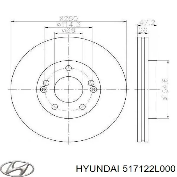 517122L000 Hyundai/Kia Tarcza hamulcowa przednia