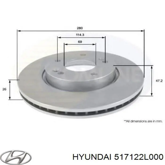 Do koszyka 517122L000 Hyundai/Kia Tarcza hamulcowa przednia