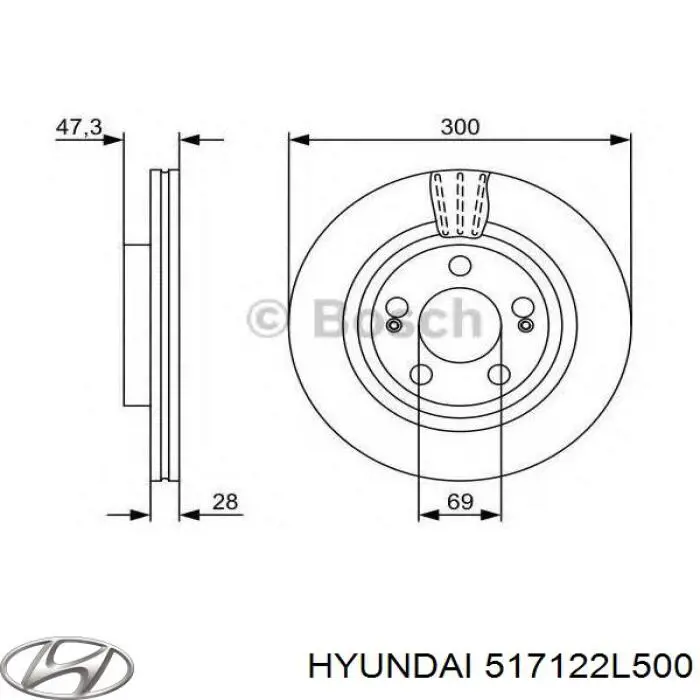 Tarcza hamulcowa przednia Hyundai/Kia 517122L500 cena, od 37,87 USD