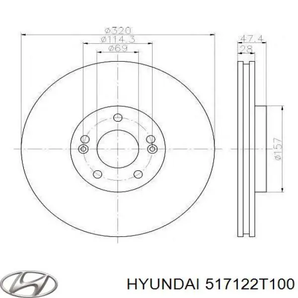 517122T100 Hyundai/Kia tarcza hamulcowa przednia