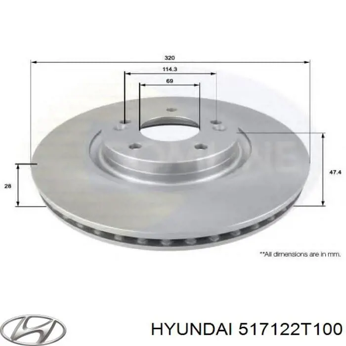 Tarcza hamulcowa przednia Hyundai/Kia 517122T100 cena, od 78,05 USD