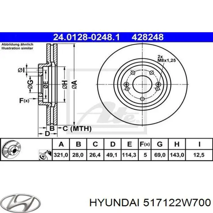 517122W700 Hyundai/Kia tarcza hamulcowa przednia