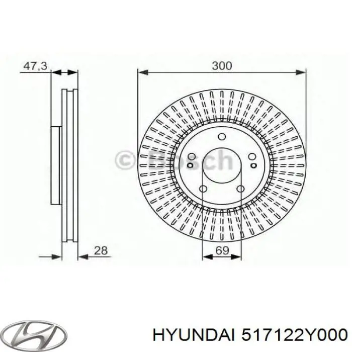 Do koszyka 517122Y000 Hyundai/Kia Tarcza hamulcowa przednia