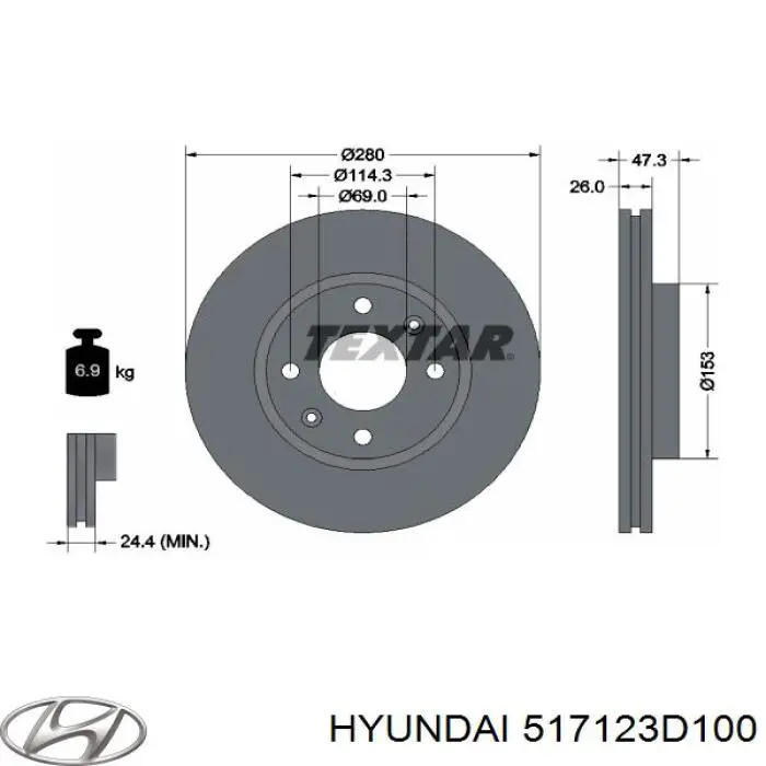 Do koszyka 517123D100 Hyundai/Kia Tarcza hamulcowa przednia