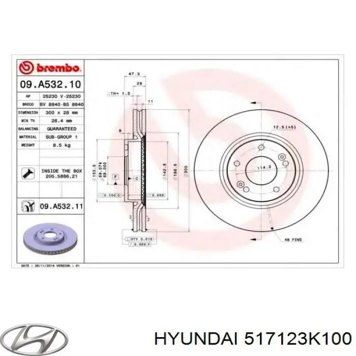Do koszyka 517123K100 Hyundai/Kia Tarcza hamulcowa przednia