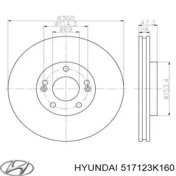 517123K160 Hyundai/Kia tarcza hamulcowa przednia