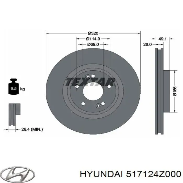 517124Z000 Hyundai/Kia Tarcza hamulcowa przednia