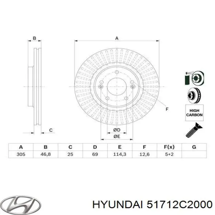 Do koszyka 51712C2000 Hyundai/Kia Tarcza hamulcowa przednia