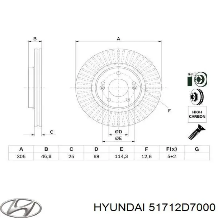 Tarcza hamulcowa przednia 51712D7000 Hyundai/Kia