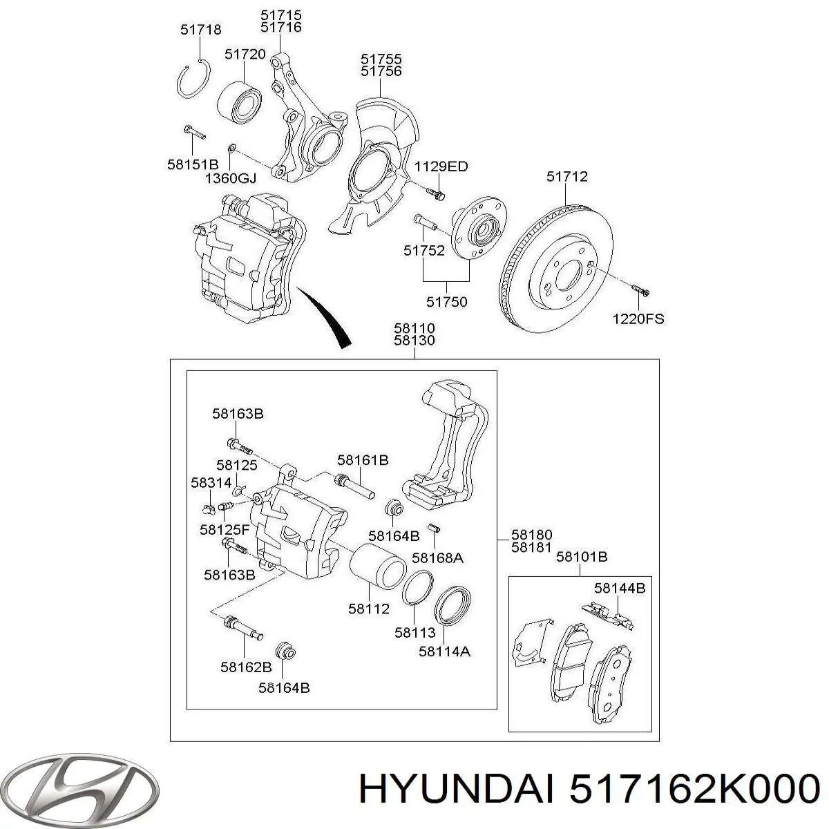 Czop (zwrotnica) przedni prawy Hyundai/Kia 517162K000 cena, od 101,39 USD
