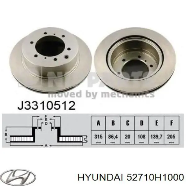 52710H1000 Hyundai/Kia Tarcza hamulcowa tylna