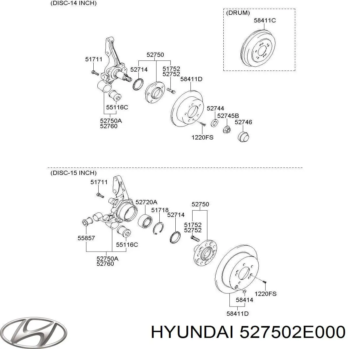 Do koszyka 527502E000 Hyundai/Kia Czop (zwortnica) tylny lewy