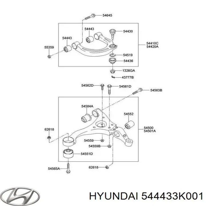 Silentblock przedniego wahacza górnego Hyundai/Kia 544433K001 cena, od 9,16 USD